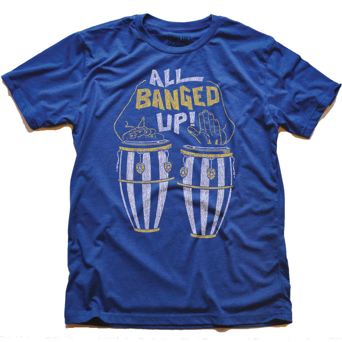 Men's All Banged Up Vintage Bongos Graphic T-Shirt | Funny New Orleans Blue Tee | Solid Threads