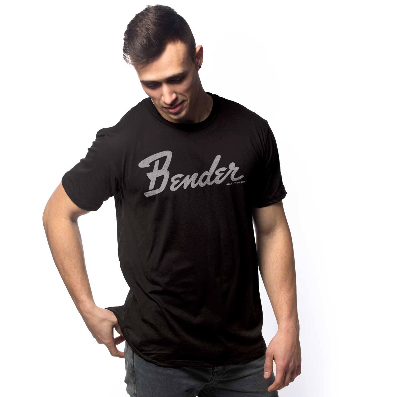 Men's Bender Vintage Party Graphic T-Shirt | Funny Music Festival Tee on Model | Solid Threads