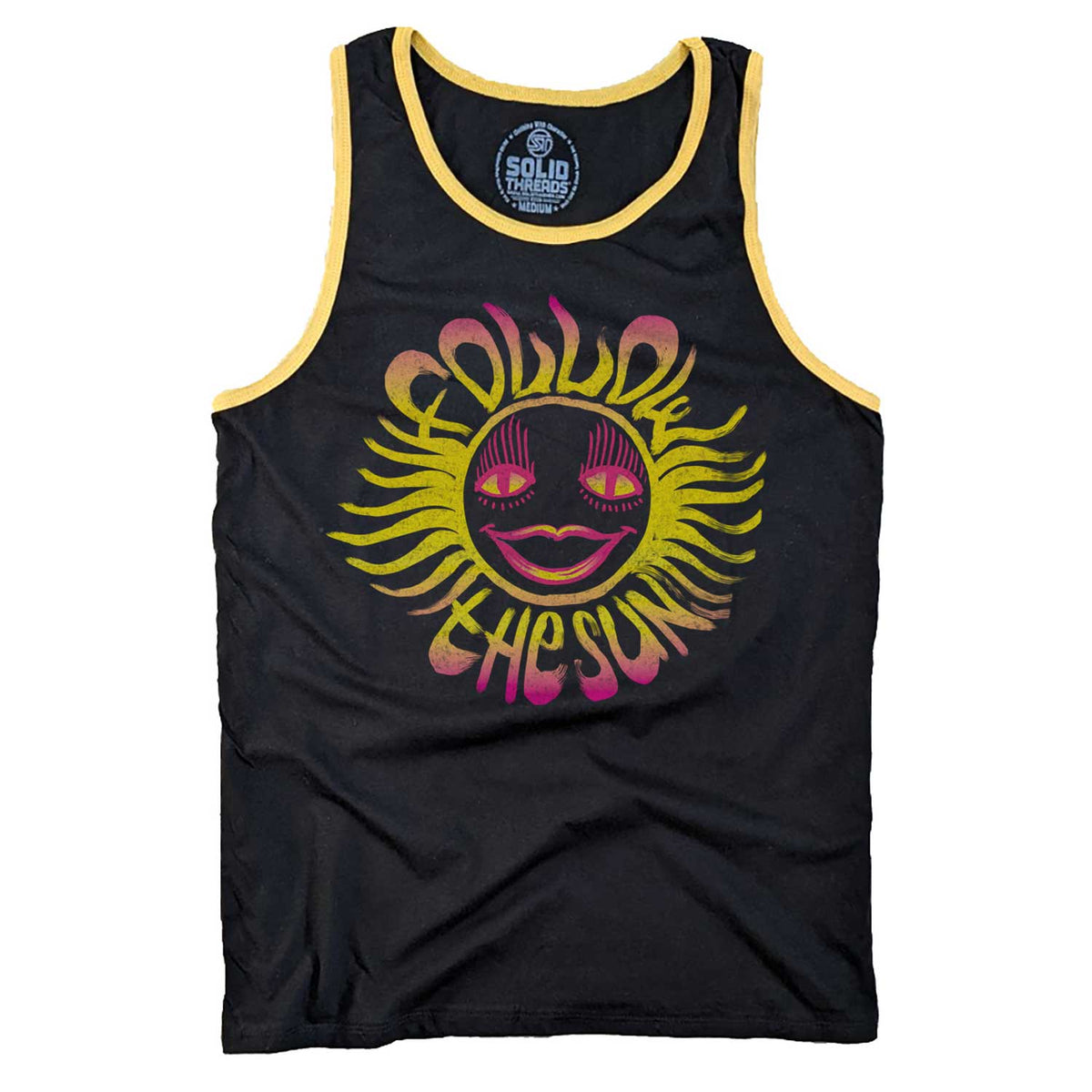 Men&#39;s Follow the Sun Vintage Graphic Tank Top | Retro Beach T-shirt | Solid Threads