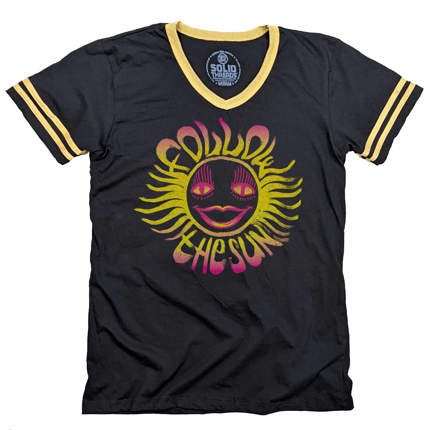 Men's Follow the Sun Vintage Graphic V-Neck Tee | Retro Beach T-shirt | Solid Threads