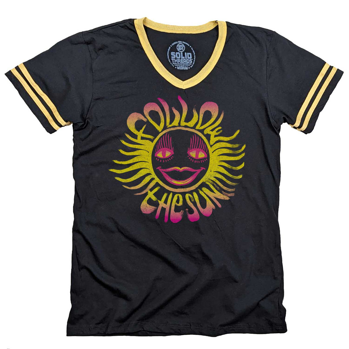 Men&#39;s Follow the Sun Vintage Graphic V-Neck Tee | Retro Beach T-shirt | Solid Threads