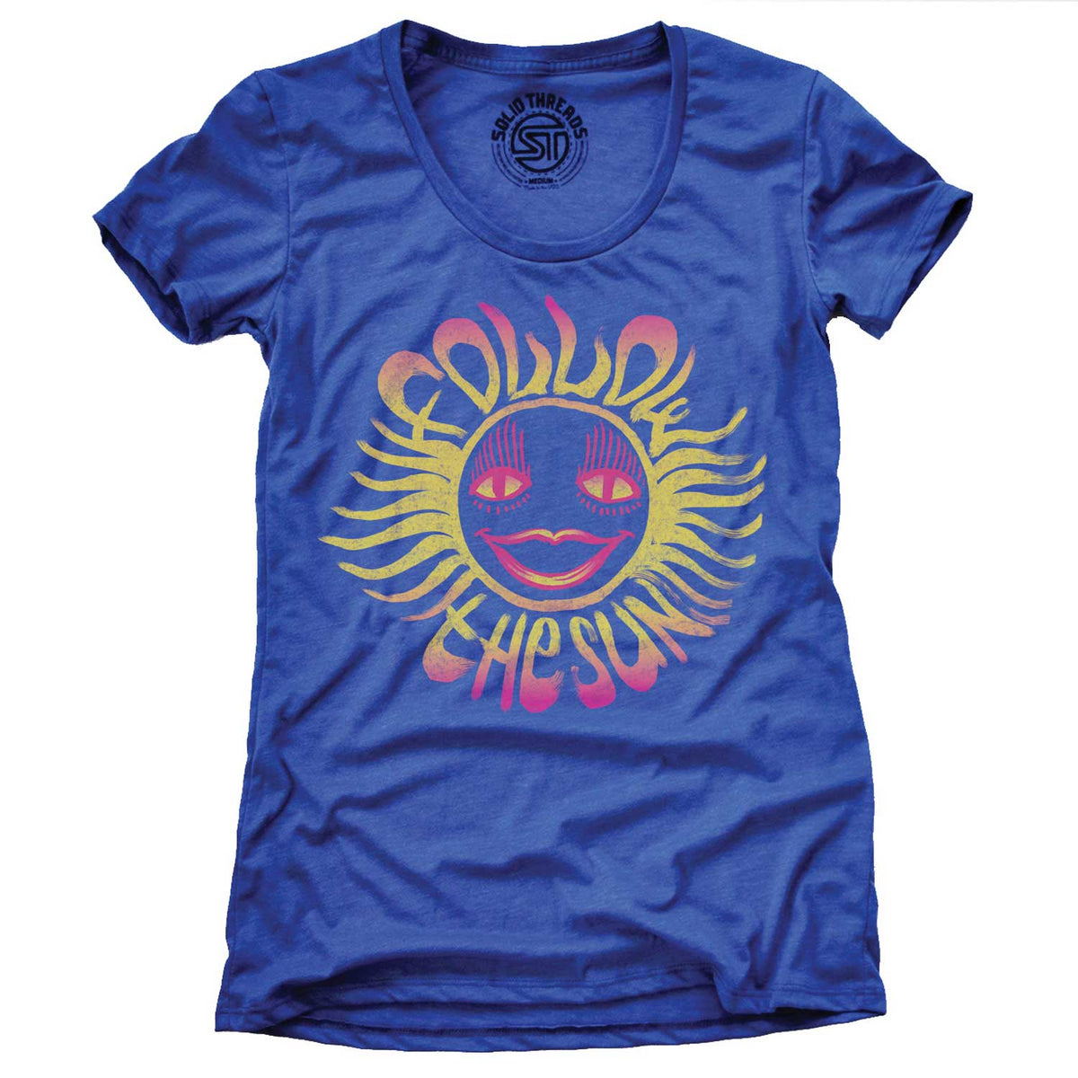 Women&#39;s Follow The Sun Cool Artsy Beach Graphic T-Shirt | Vintage Hippie Tee | Solid Threads