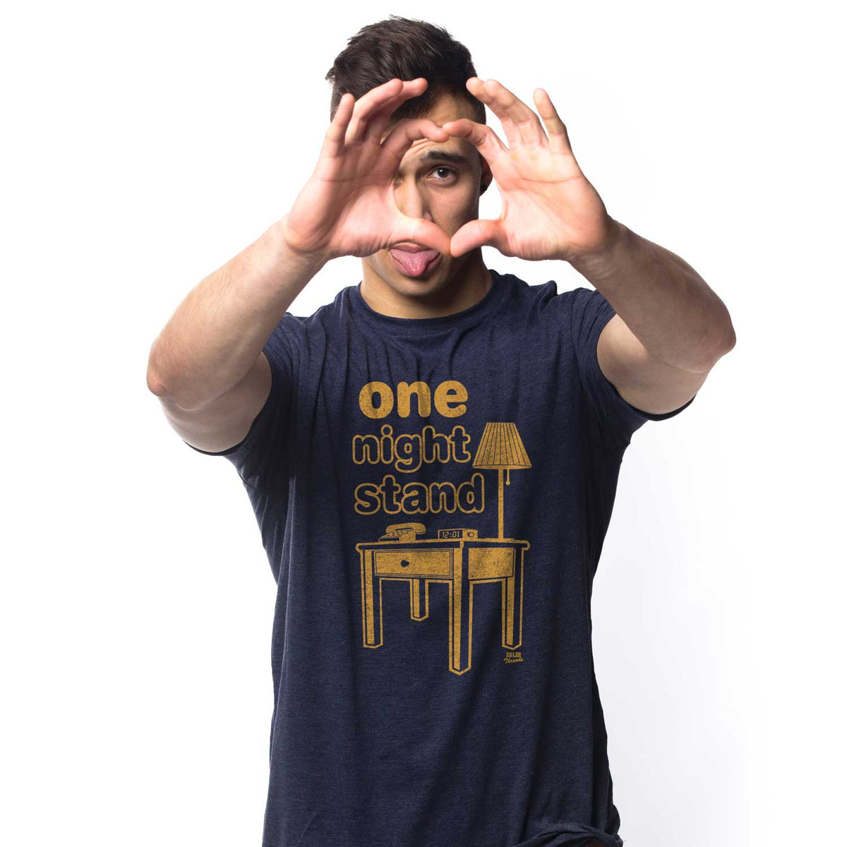 Men's One Night Stand Vintage Sex Graphic T-Shirt | Funny Playboy Tee on Model | Solid Threads