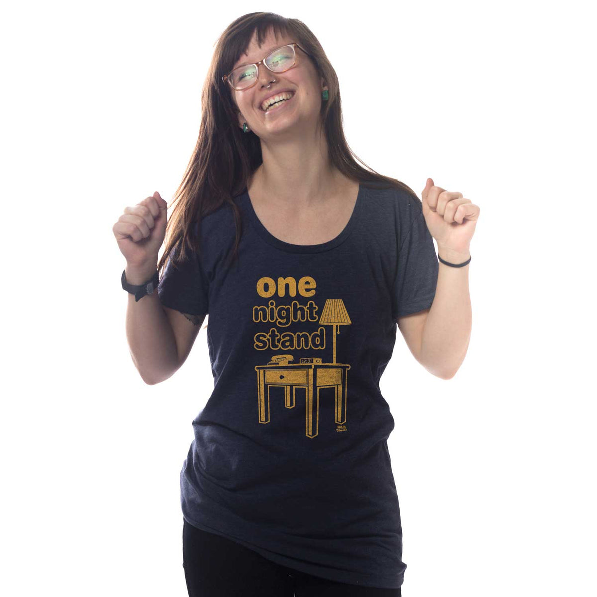 Women's One Night Stand Vintage Graphic T-Shirt | Funny Seductress Tee on Model | Solid Threads