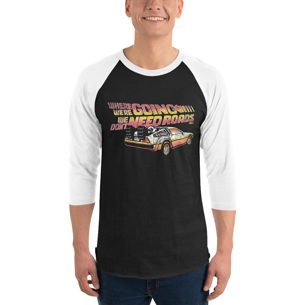 Cool We Don't Need Roads Vintage 80s Back To The Future Baseball Tee on Model | Solid Threads