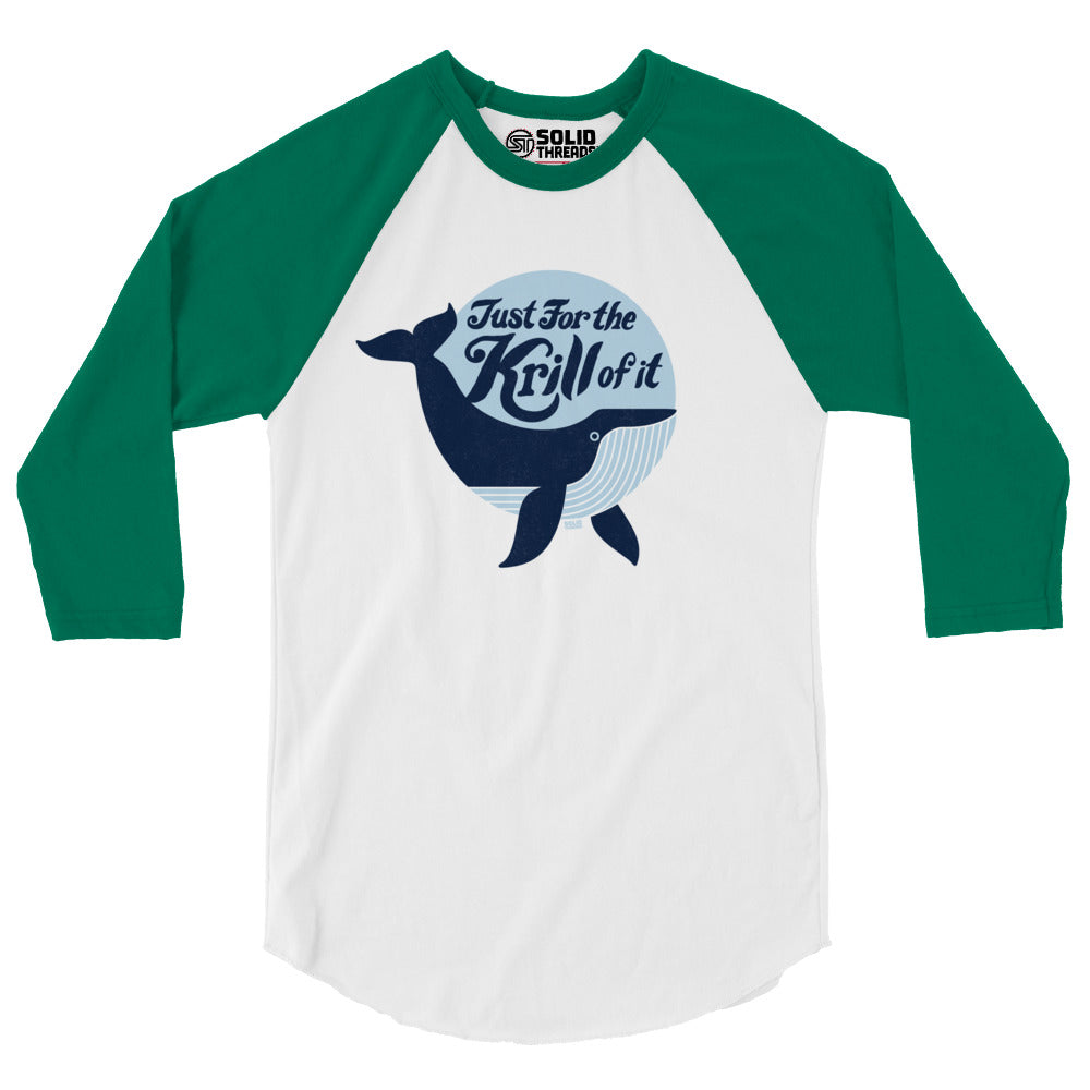 Unisex Just For the Krill of It Vintage Baseball Tee | Funny Whale Ocean Raglan | Solid Threads