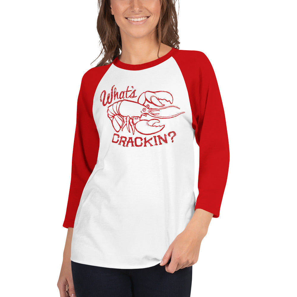 Vintage Unisex What's Crackin Funny Baseball Tee | Retro Summer Lobster Feast Raglan | SOLID THREADS 