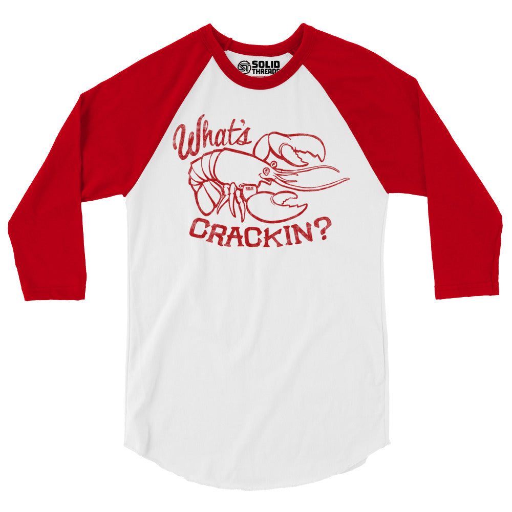 Vintage Unisex What&#39;s Crackin Funny Baseball Tee | Retro Summer Lobster Feast Raglan | SOLID THREADS 