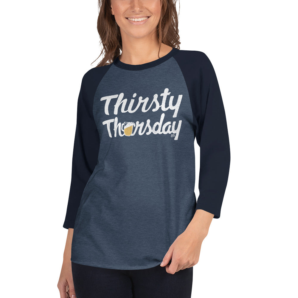 Unisex Thirsty Thursday Vintage Baseball Tee | Retro Day Drinking Raglan | Solid Threads