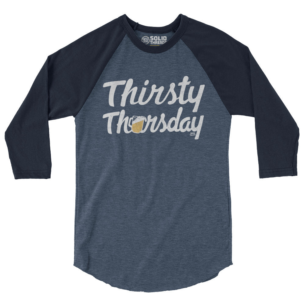 Unisex Thirsty Thursday Vintage Baseball Tee | Retro Day Drinking Raglan | Solid Threads