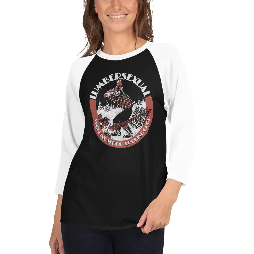 Unisex Lumbersexual Vintage Baseball Raglan | Funny Lumberjack True Black Tee | Solid Threads