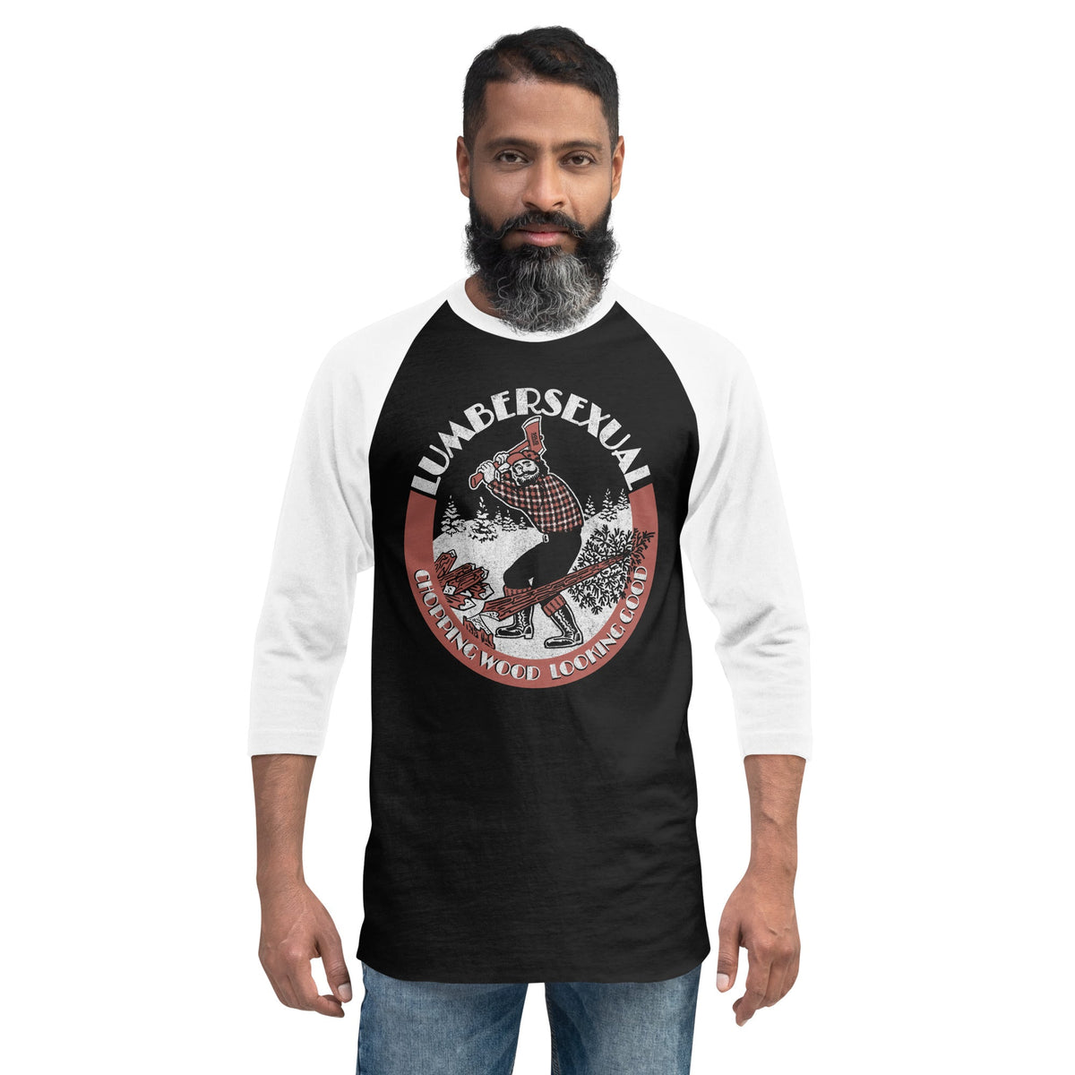  Lumbersexual Vintage Baseball Raglan | Funny Lumberjack True Black Tee | Solid Threads
