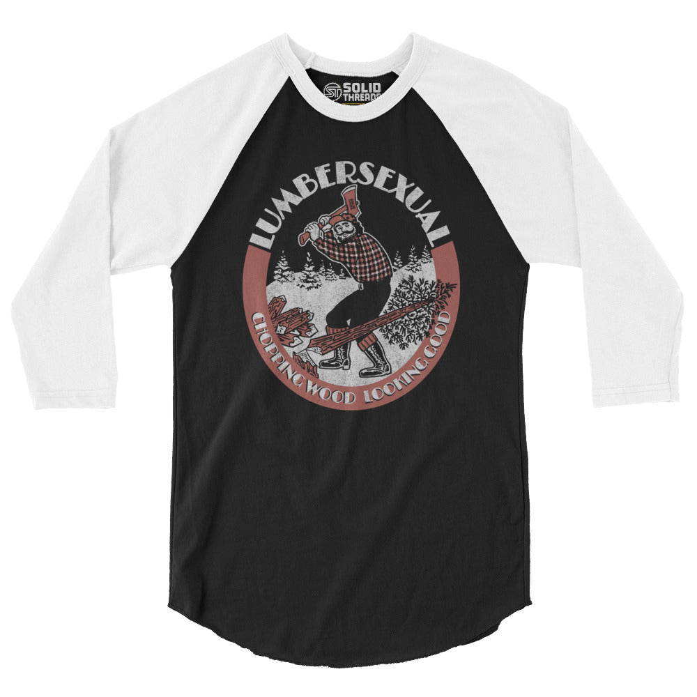 Unisex Lumbersexual Blackwash Vintage Baseball Raglan | Funny Lumberjack Tee | Solid Threads