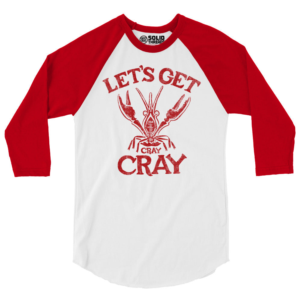 Unisex Let&#39;s Get Cray Cray Vintage Seafood Baseball Tee | Funny Crawfish Raglan | SOLID THREADS 