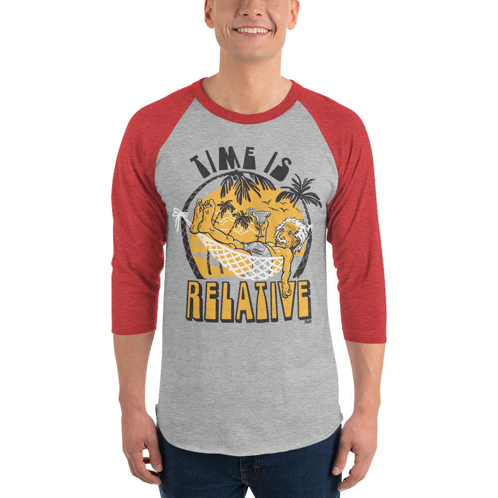  Time is Relative Vintage Baseball Tee | Funny Einstein Raglan on Model | Solid Threads