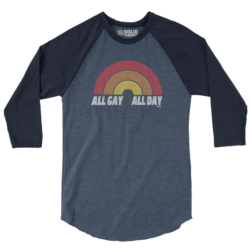 All Gay All Day Vintage Baseball Long Sleeve T Shirt | Retro Pride Graphic Tee | Solid Threads