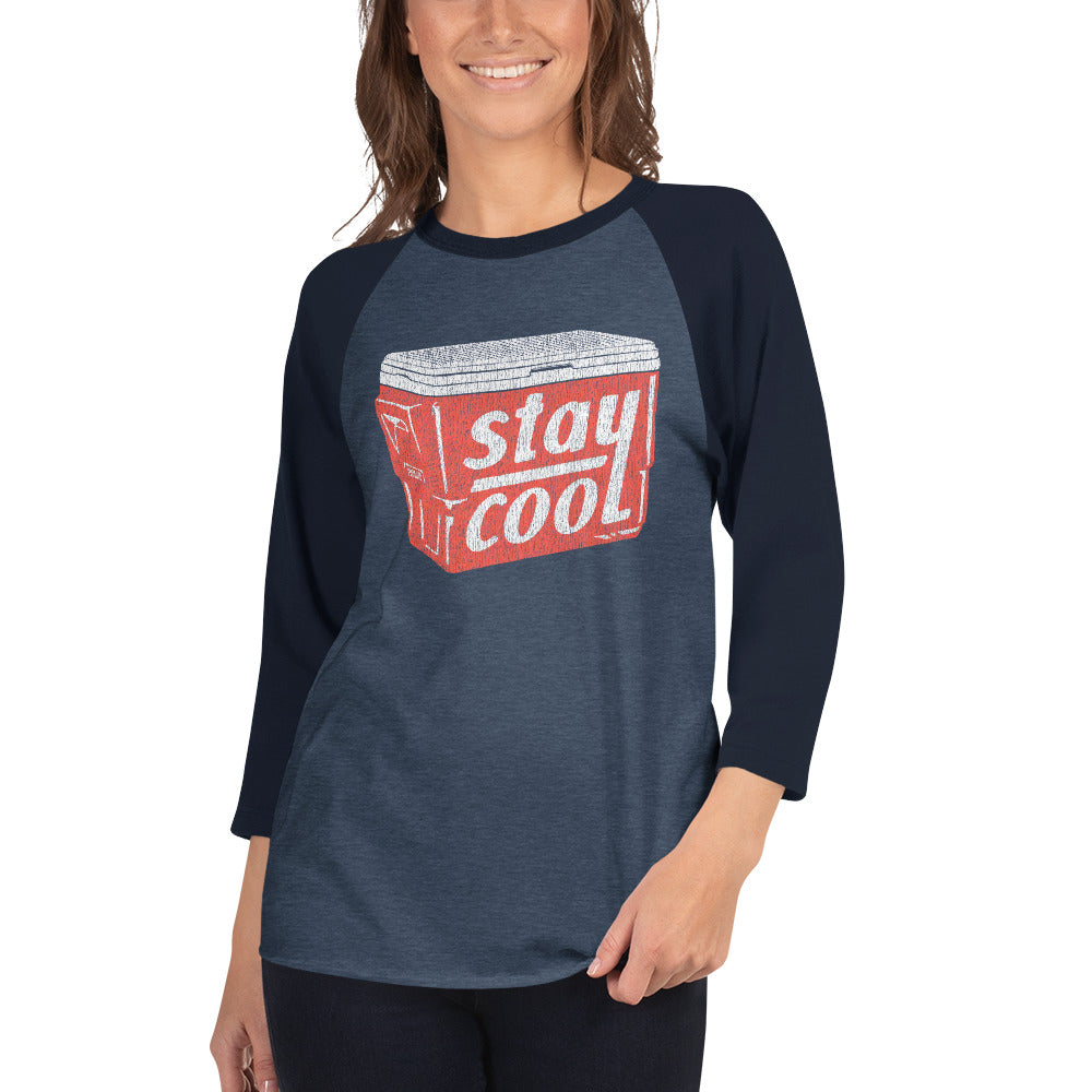 Unisex Vintage Stay Cool Ice Box Baseball Tee | Retro Summer Drinking Raglan on Model | Solid Threads