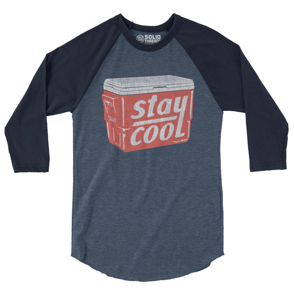 Unisex Vintage Stay Cool Ice Box Baseball Tee | Retro Summer Drinking Beers Raglan | Solid Threads