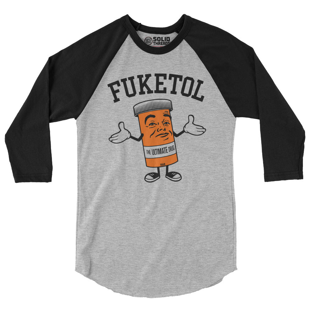 Unisex Fuketol Festival Baseball Tee | Retro Pill Bottle Partying Raglan | Solid Threads