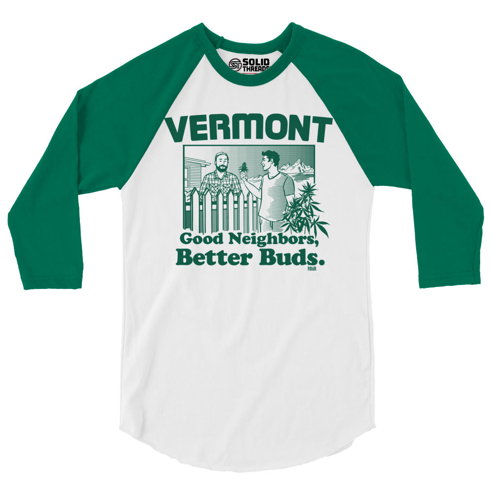 Unisex Vermont Better Buds Vintage Baseball Raglan | Funny Marijuana Tee | Solid Threads