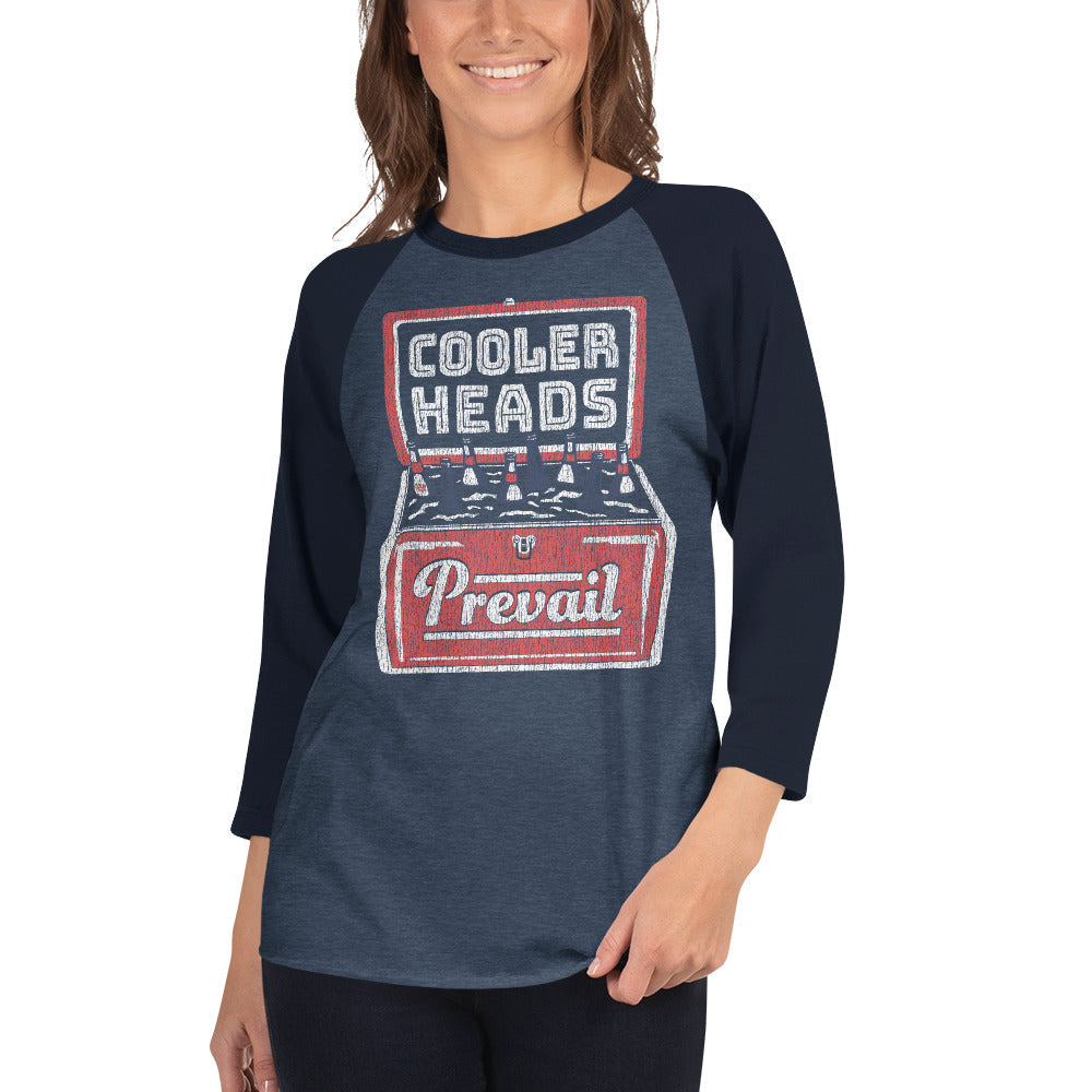 Unisex Cooler Heads Prevail Vintage Baseball Tee | Retro Summer Drinking Raglan | Solid Threads