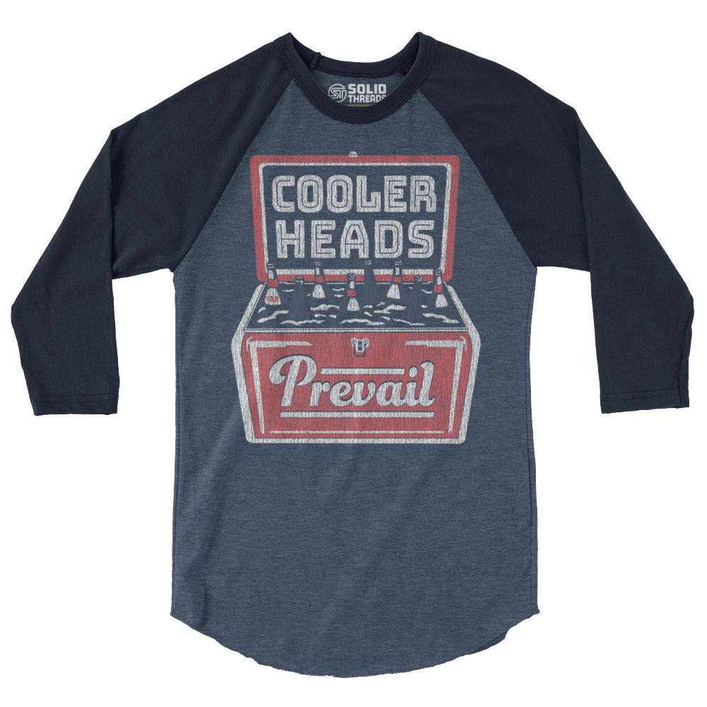 Unisex Cooler Heads Prevail Vintage Baseball Tee | Retro Summer Drinking Raglan | Solid Threads