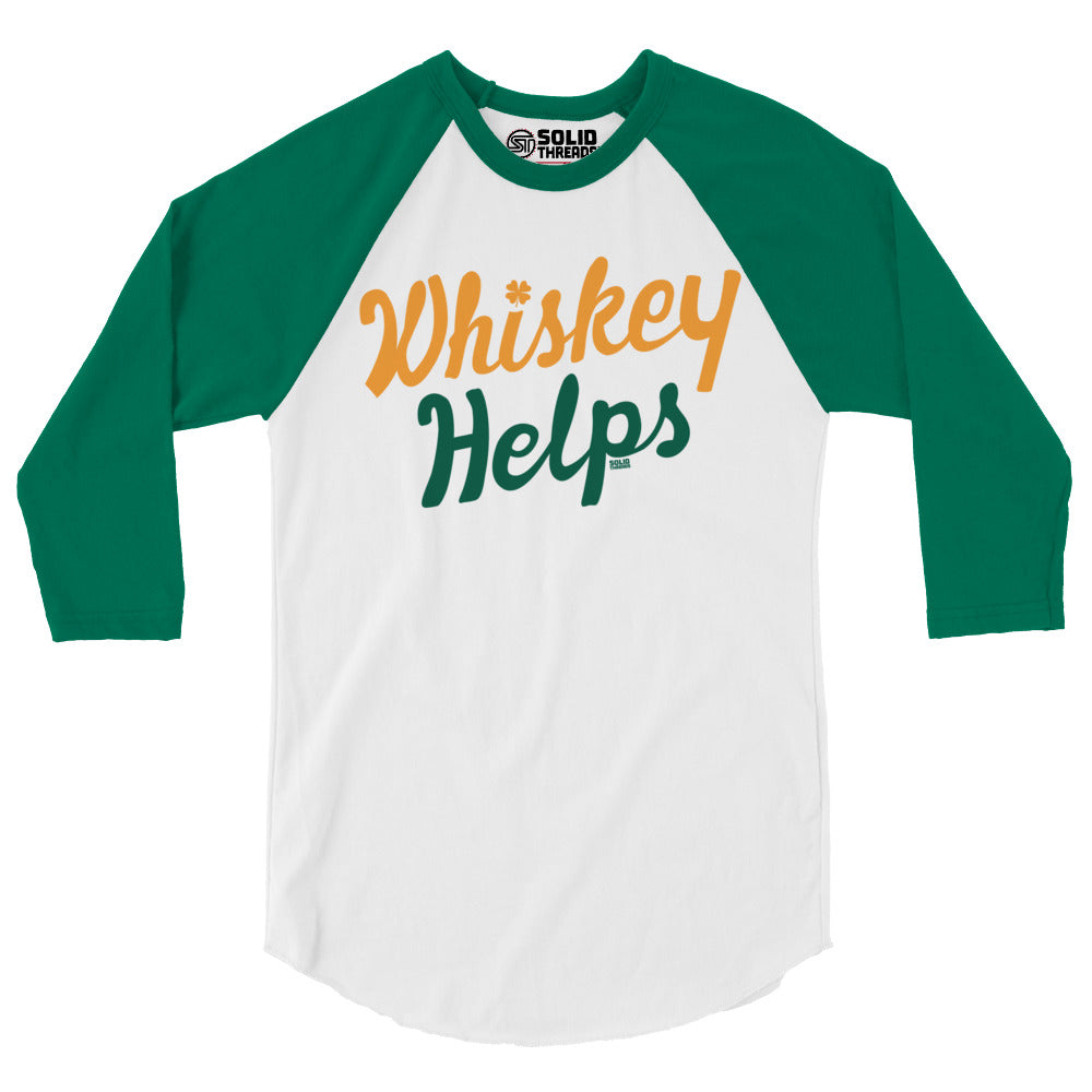  Irish Whiskey Helps Vintage Baseball Tee | Funny St Paddy&#39;s Drinking Raglan | Solid Threads