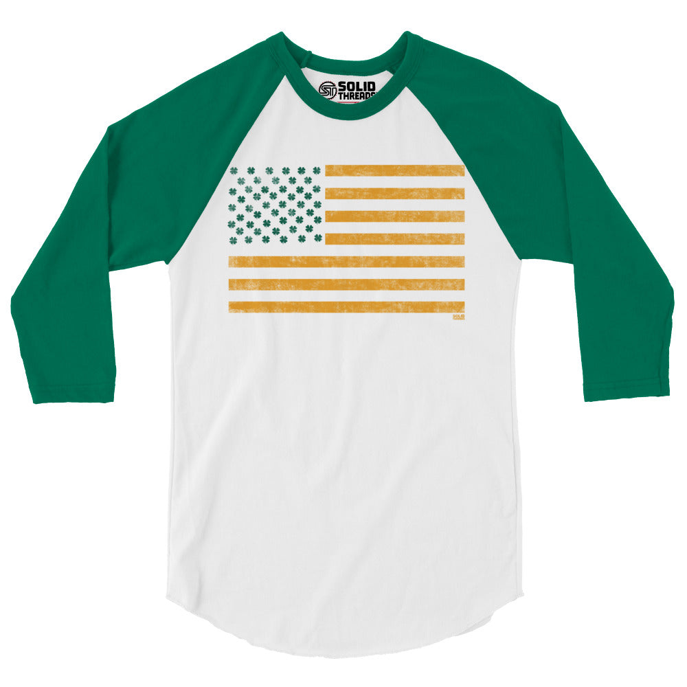 Unisex Irish American Vintage St Paddy&#39;s Baseball Tee | Retro Irish Pride Raglan | Solid Threads