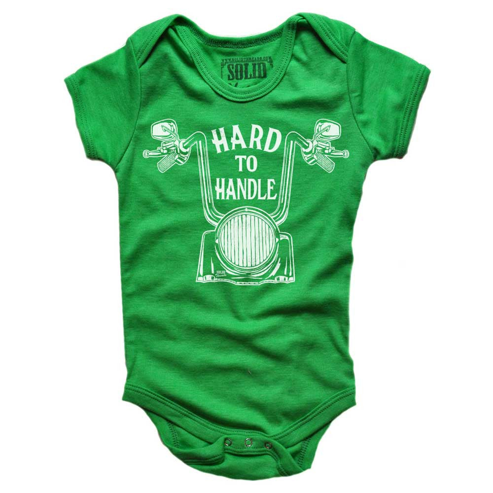 Baby Hard To Handle Cool Graphic One Piece | Cute Retro Bicycle Green Romper | Solid Threads