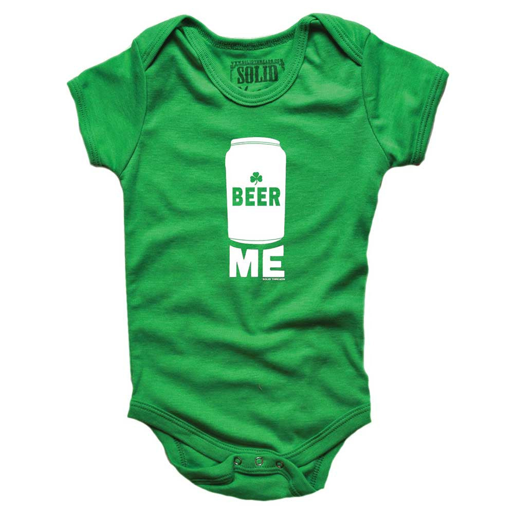 Baby Beer Me Retro Shamrock Graphic One Piece | Funny St Paddys Day Soft Romper | Solid Threads