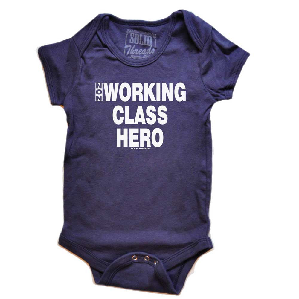 Cute Baby Non Working Class Hero Retro Graphic One Piece | Funny Playful Romper | Solid Threads