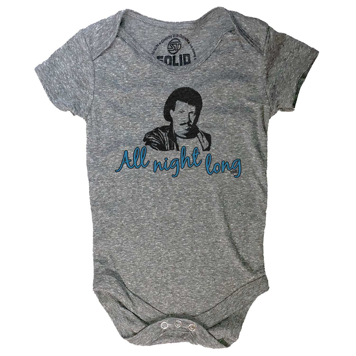 Baby All Night Long Retro Graphic One Piece | Funny Lionel Richie Triblend Romper | Solid Threads