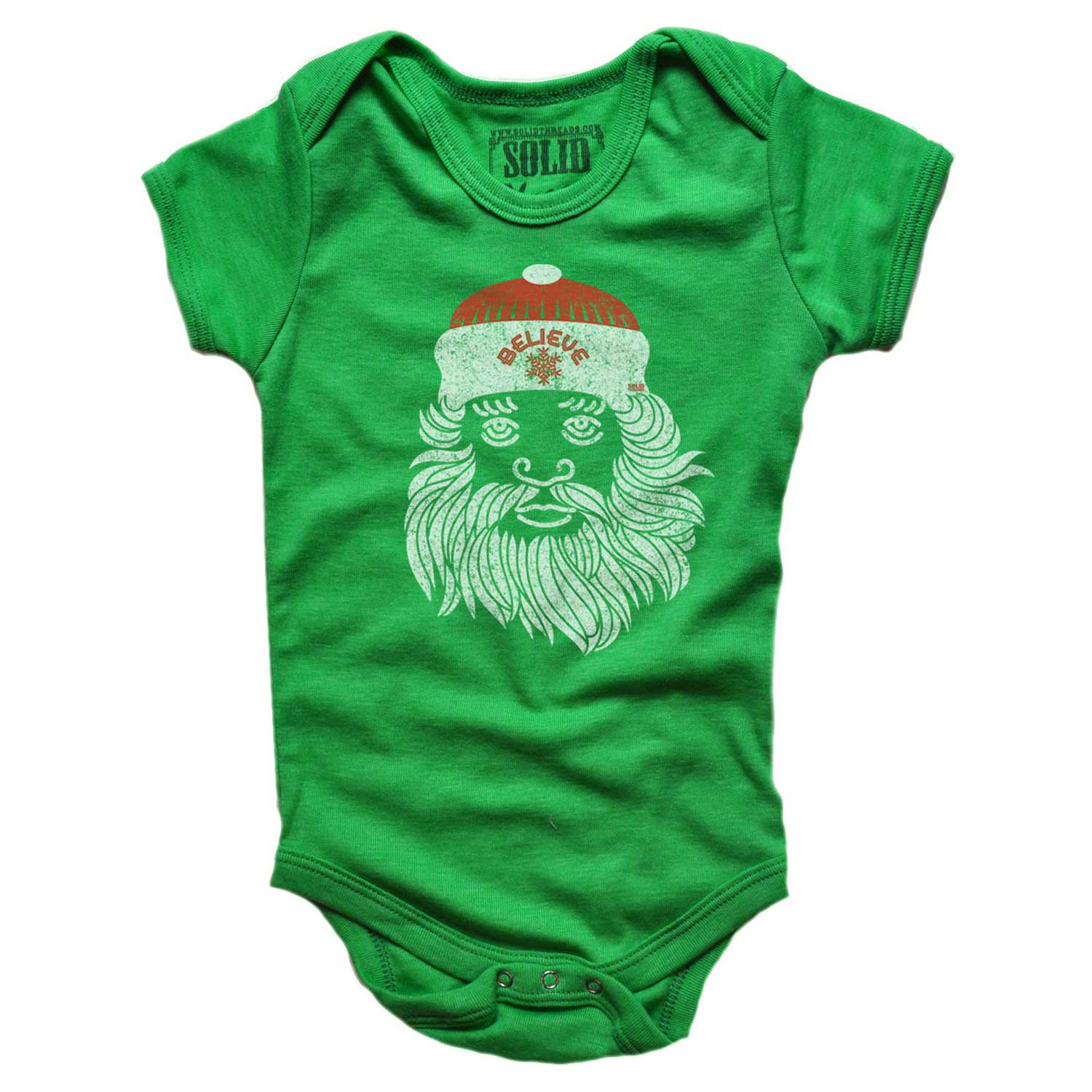 Baby Believe In Santa Cool Graphic One Piece | Retro Christmas Spirit Soft Romper | Solid Threads