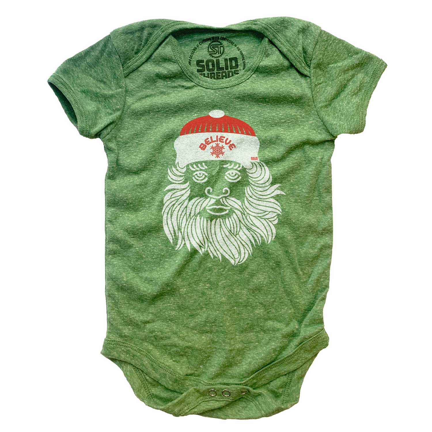 Baby Believe In Santa Cool Graphic One Piece | Retro Christmas Spirit Soft Romper | Solid Threads
