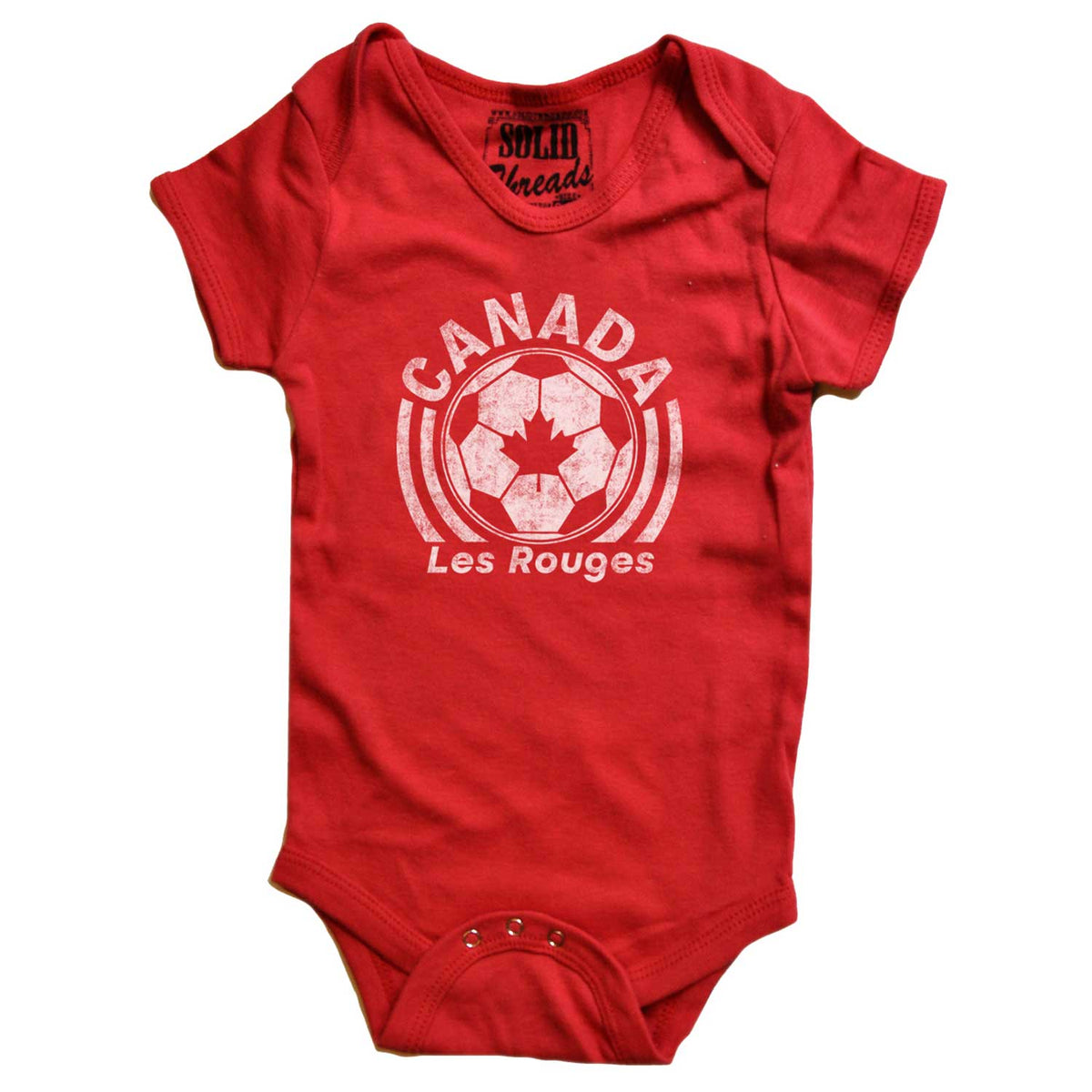 Baby Canada National Soccer Cool Graphic One Piece | Retro FIFA World Cup Romper | Solid Threads