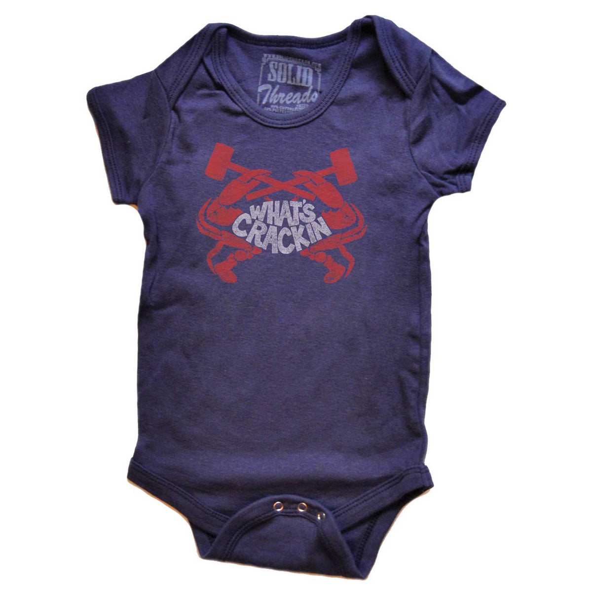 Baby Crackin&#39; Crab Retro Beach Graphic One Piece | Funny Seafood Feast Romper | Solid Threads