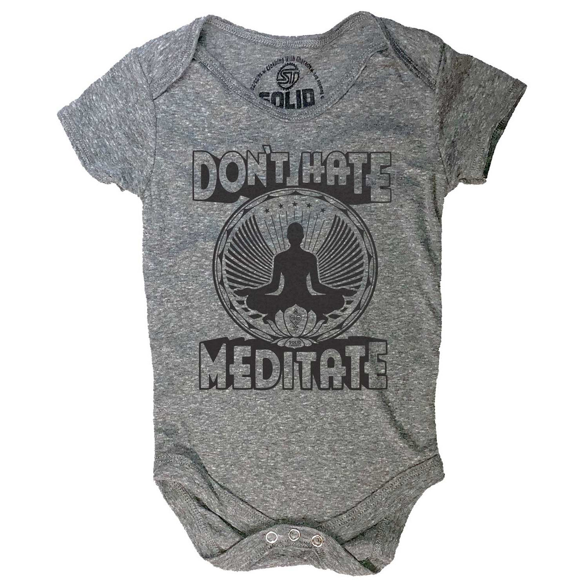 Baby Don&#39;t Hate Meditate Retro Yoga Graphic One Piece | Cute Mindfulness Soft Romper | Solid Threads