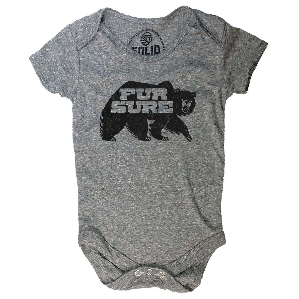 Baby Fur Sure Retro Bear Cub Graphic One Piece | Cute Funny Animal Lover Romper | Solid Threads