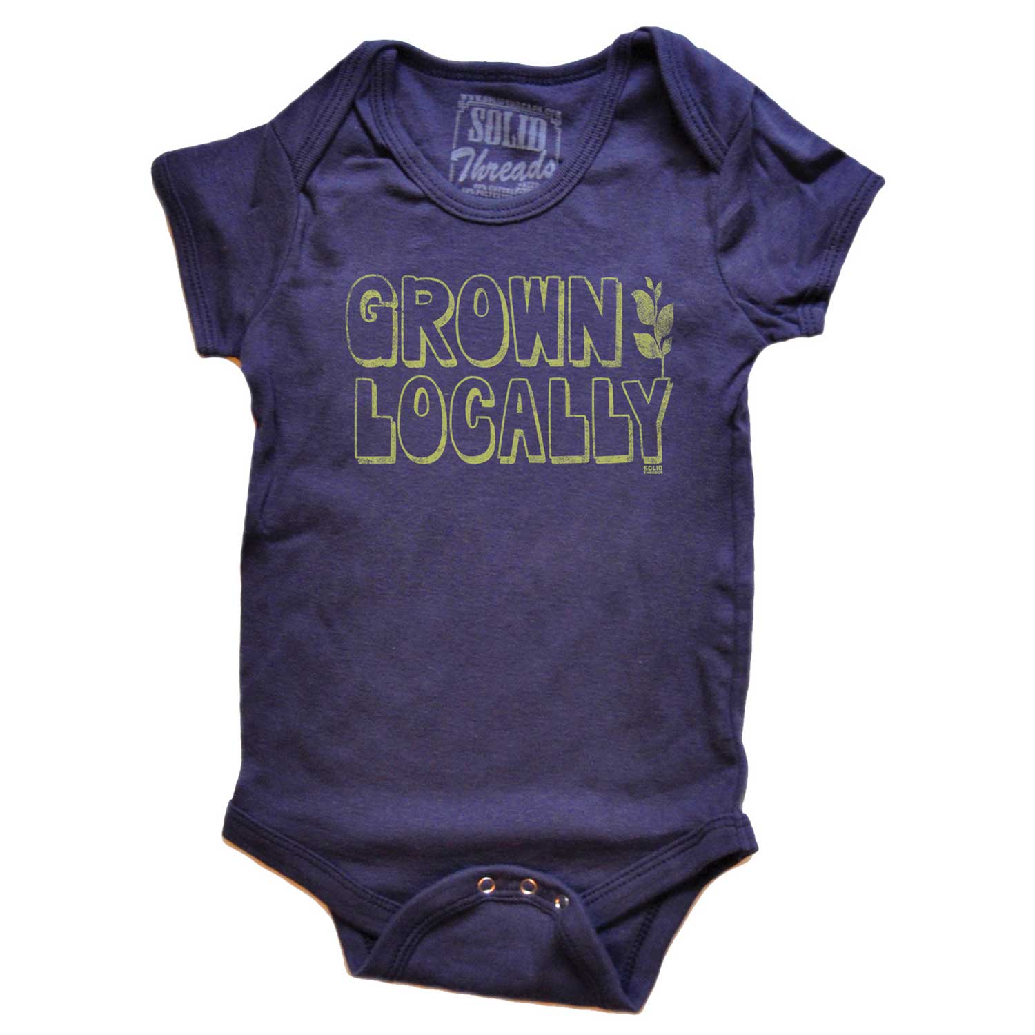 Baby Grown Locally Cool Harvest Graphic One Piece | Retro Organic Farming Romper | Solid Threads