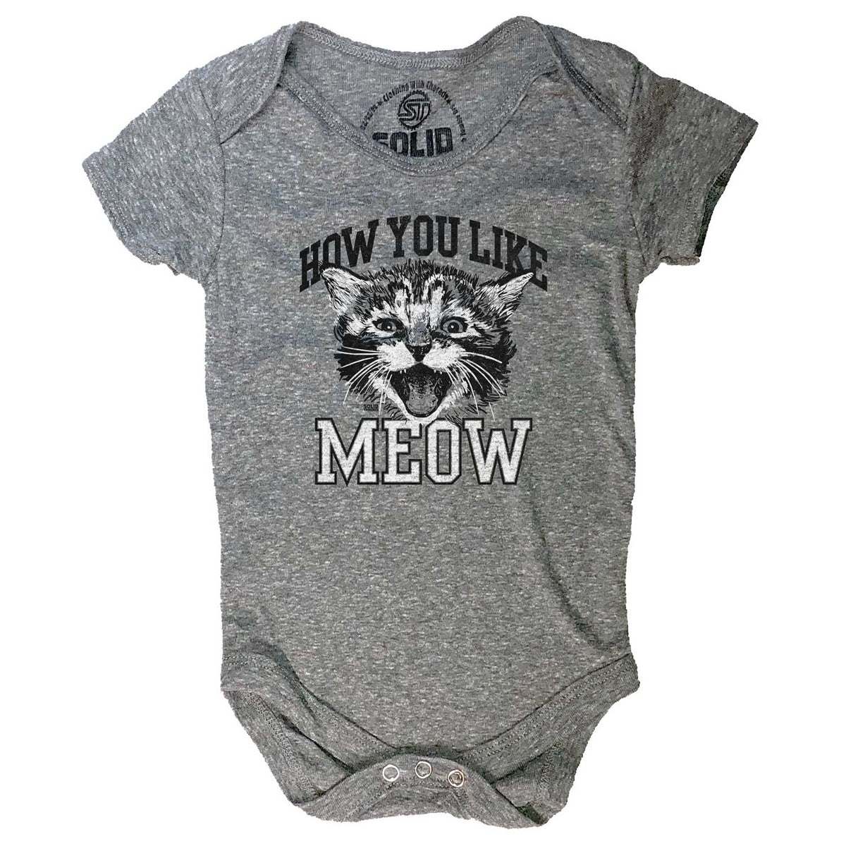 Baby How You Like Meow Retro Kitten Graphic One Piece | Funny Cat Lover Baby Romper | Solid Threads