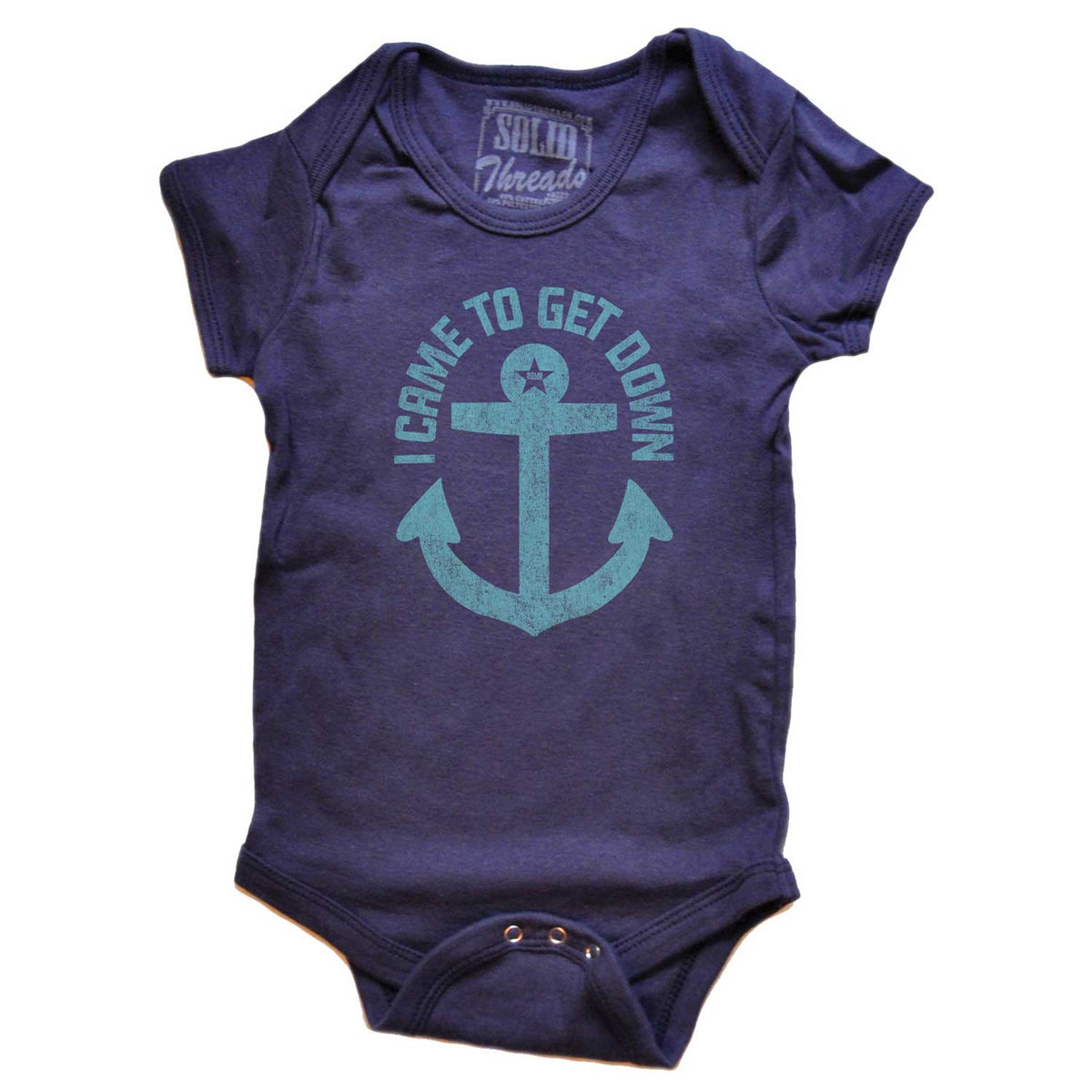 Cute Baby I Came to Get Down Retro Beach Graphic Onesie | Funny Ship Anchor Romper | Solid Threads