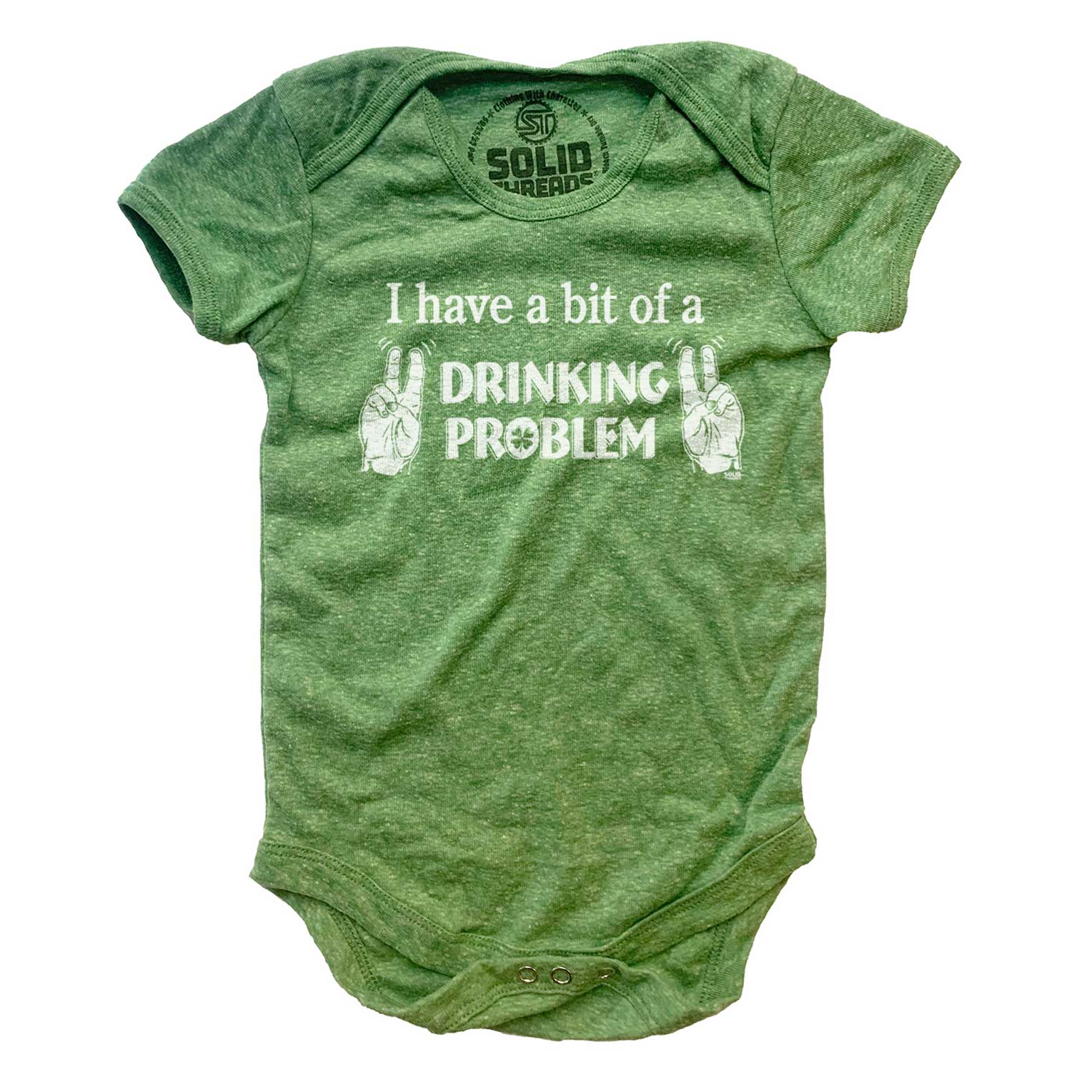 Baby Bit of a Drinking Problem Retro Graphic One Piece | Funny Party Triblend Romper | Solid Threads
