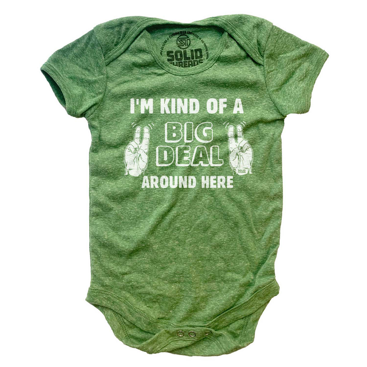 Baby Big Deal Around Here Retro Graphic One Piece | Funny Anchorman Triblend Romper | Solid Threads