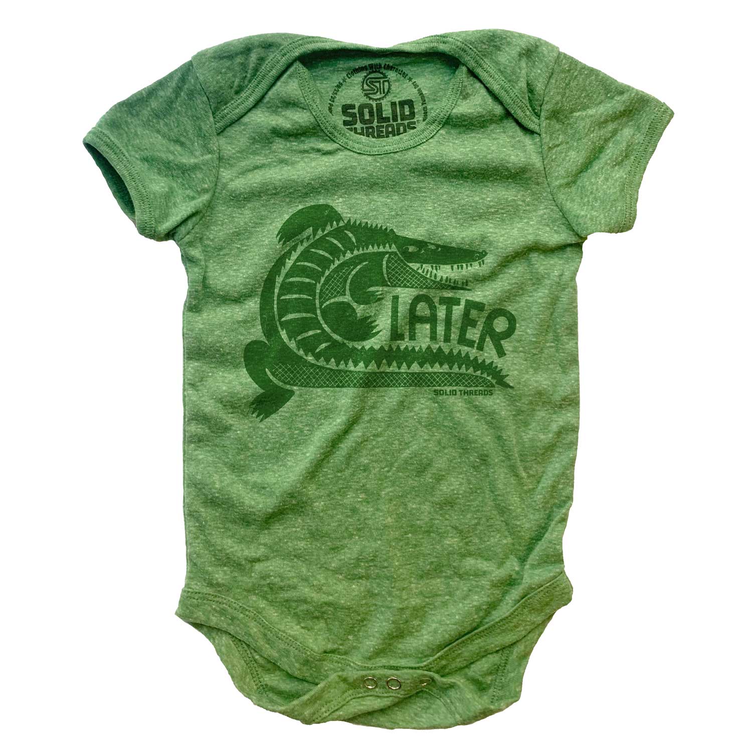 Baby Later Gator Retro Beach Day Graphic Tee | Funny Alligator Triblend Baby Romper | Solid Threads
