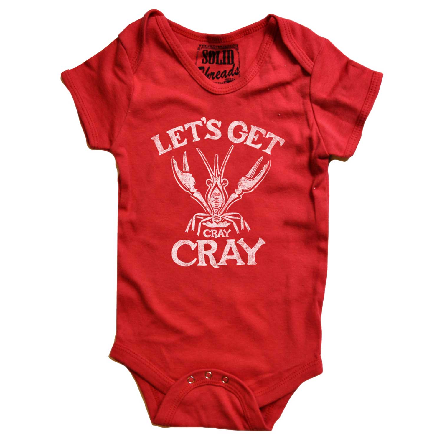 Baby Let's Get Cray Cray Cool Retro Beach Party One Piece | Funny Crawfish Romper | Solid Threads