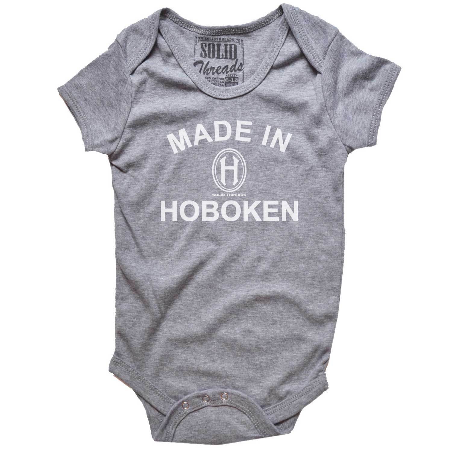 Baby Made in Hoboken Vintage Inspired Onesie | Retro New Jersey Graphic Romper | Solid Threads