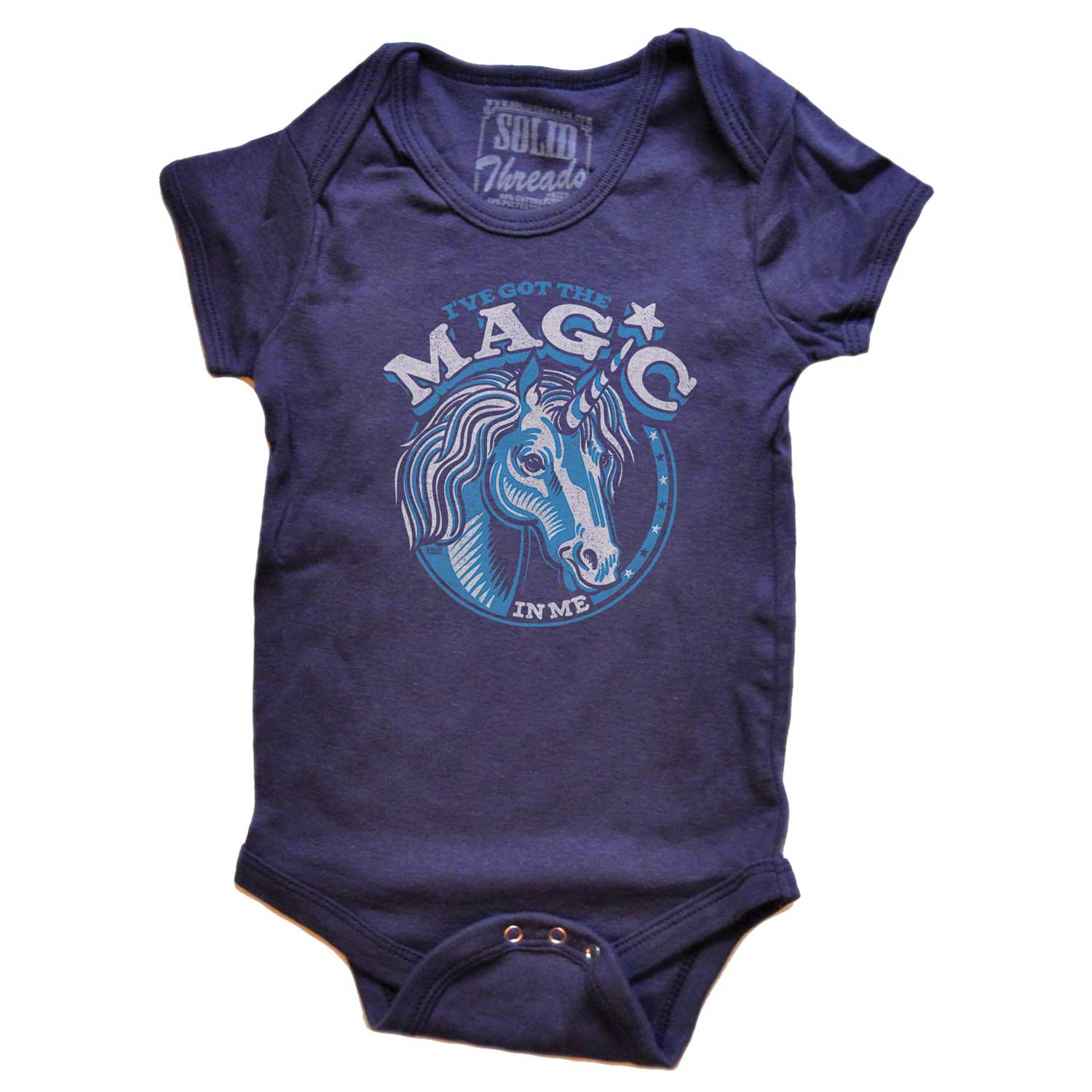 Baby Got The Magic in Me Retro Unicorn Graphic One Piece | Cute Horse Baby Romper | Solid Threads