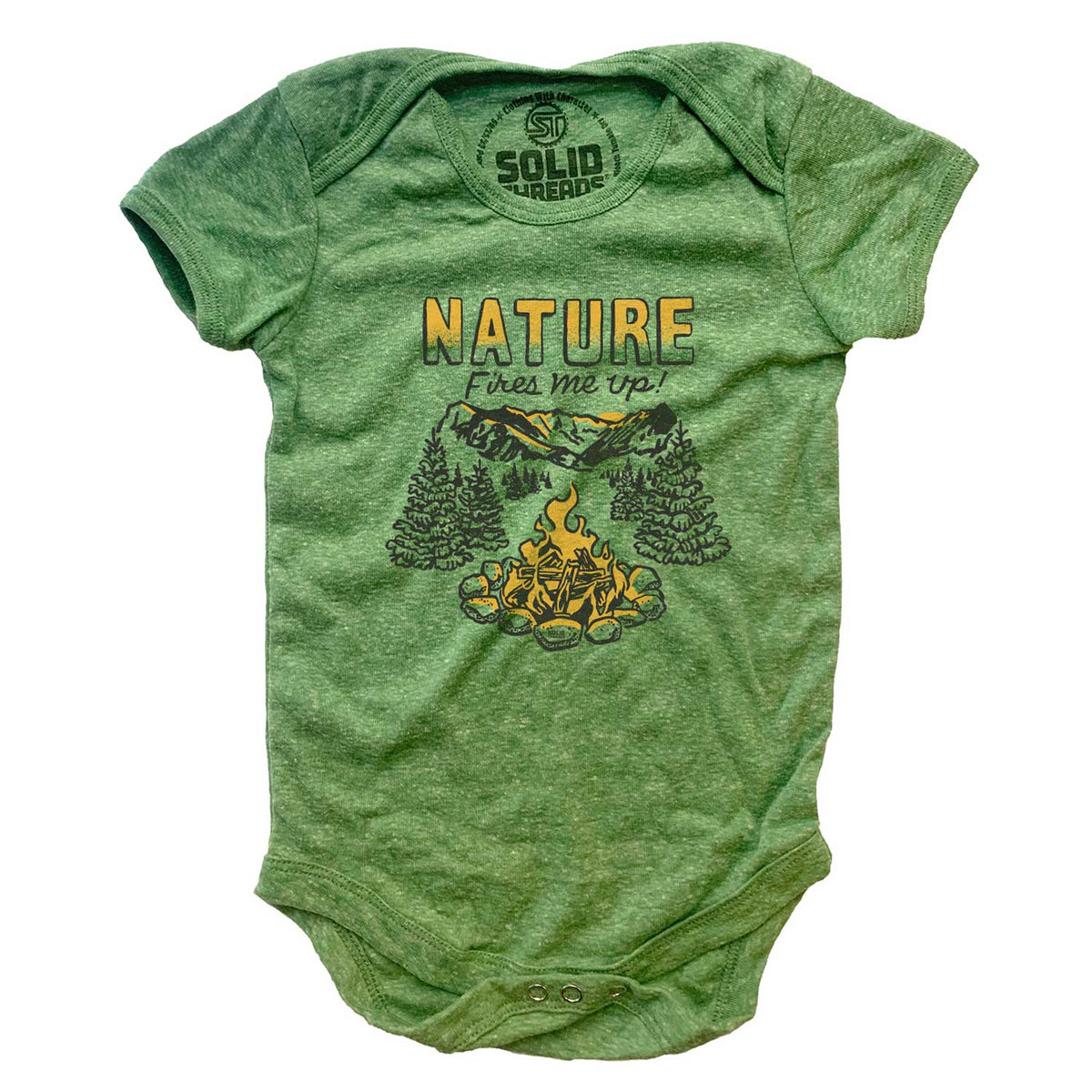 Baby Nature Fires Me Up Retro Nature Graphic One Piece | Funny Camping Baby Romper | Solid Threads