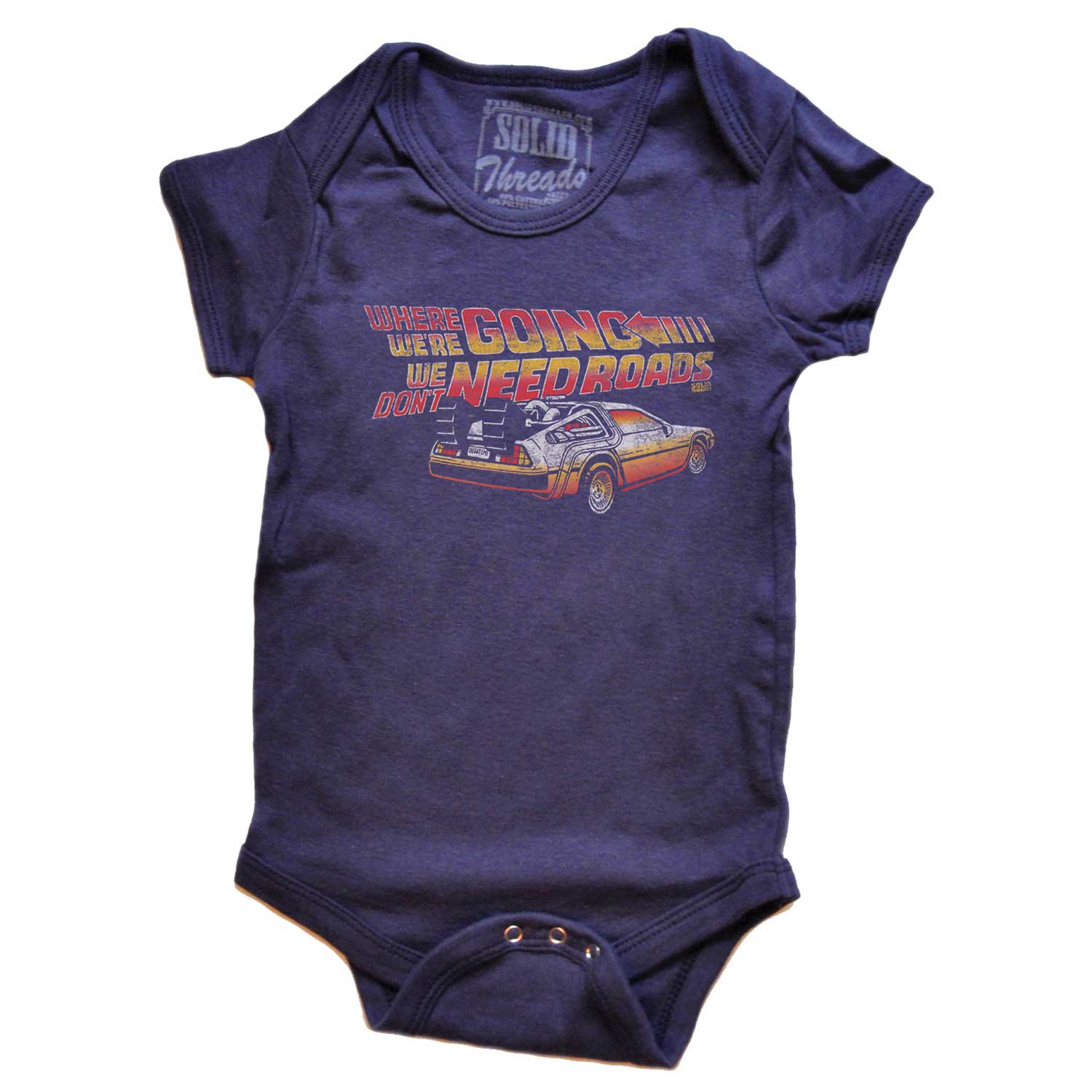 Baby Need Roads Retro 80s Graphic One Piece | Cute Back to the Future Baby Romper | Solid Threads