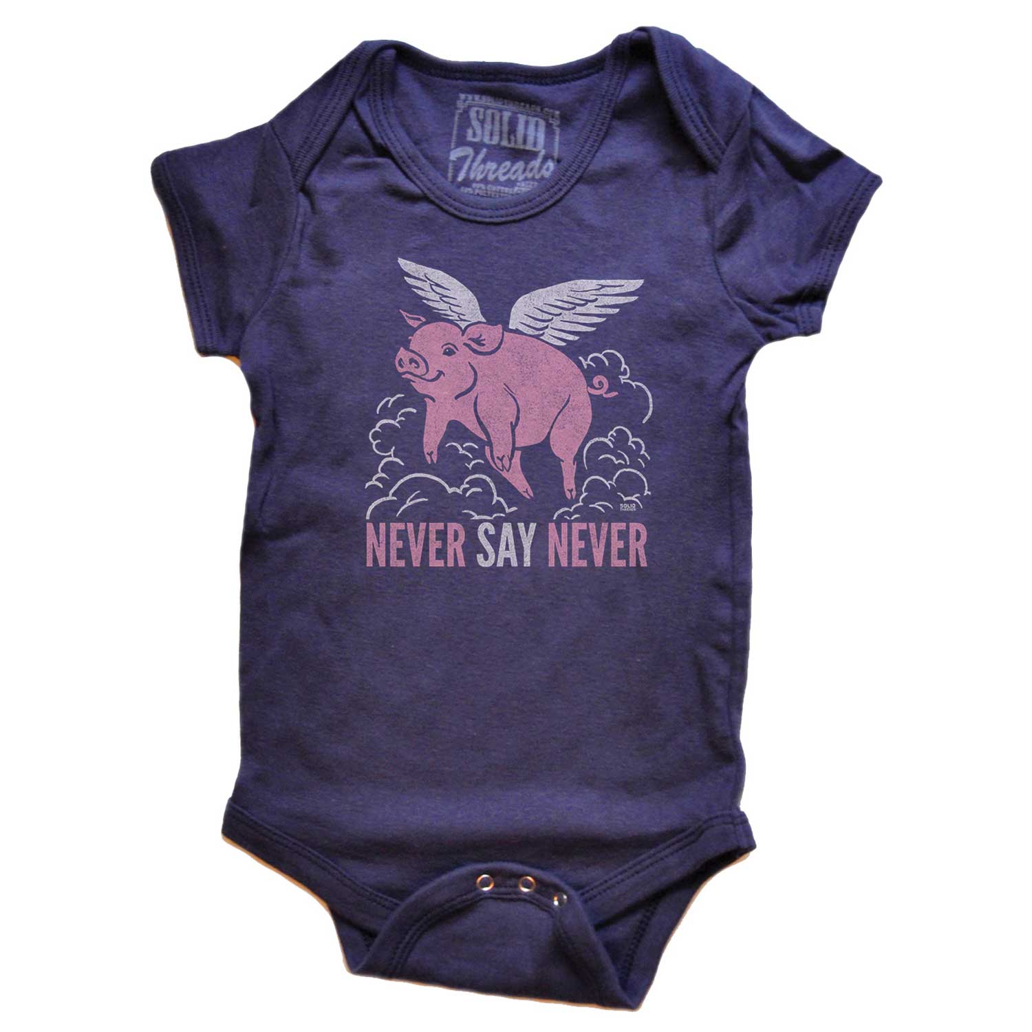 Baby Never Say Never Funny Animal Graphic One Piece | Retro When Pigs Fly Romper | Solid Threads